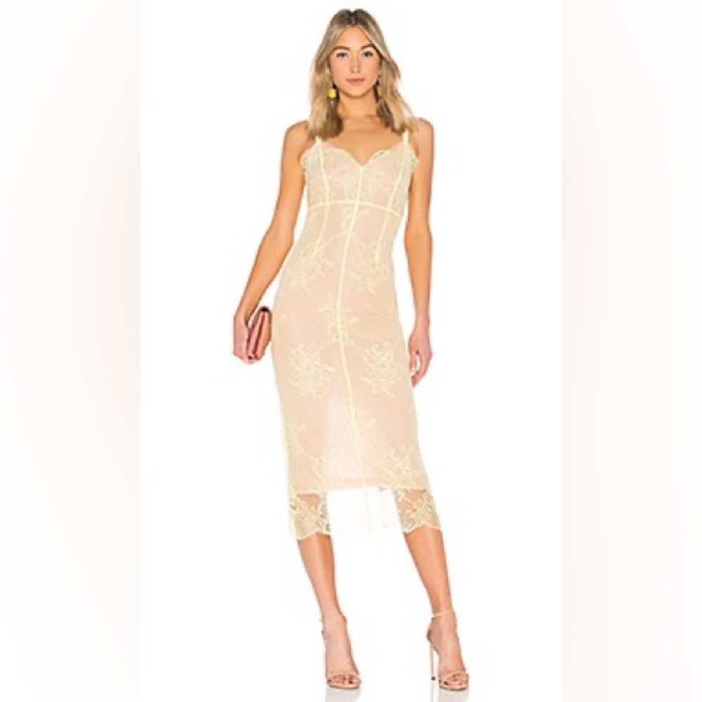 Cinq à Sept Soft Yellow Lace midi NWT